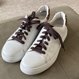 Salvatore Ferragamo PIERRE WHITE Leopard Trim Low Top Sneaker 9.5